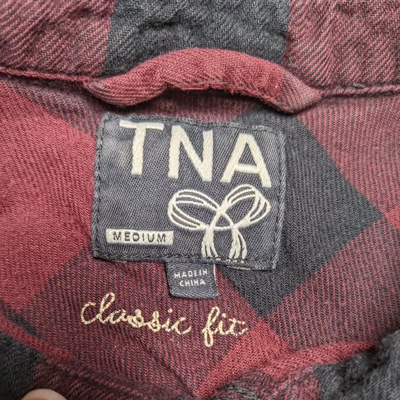 Dark Red Aritzia TNA Plaid Flannel Long Sleeve Button Down - Picture 7 of 8